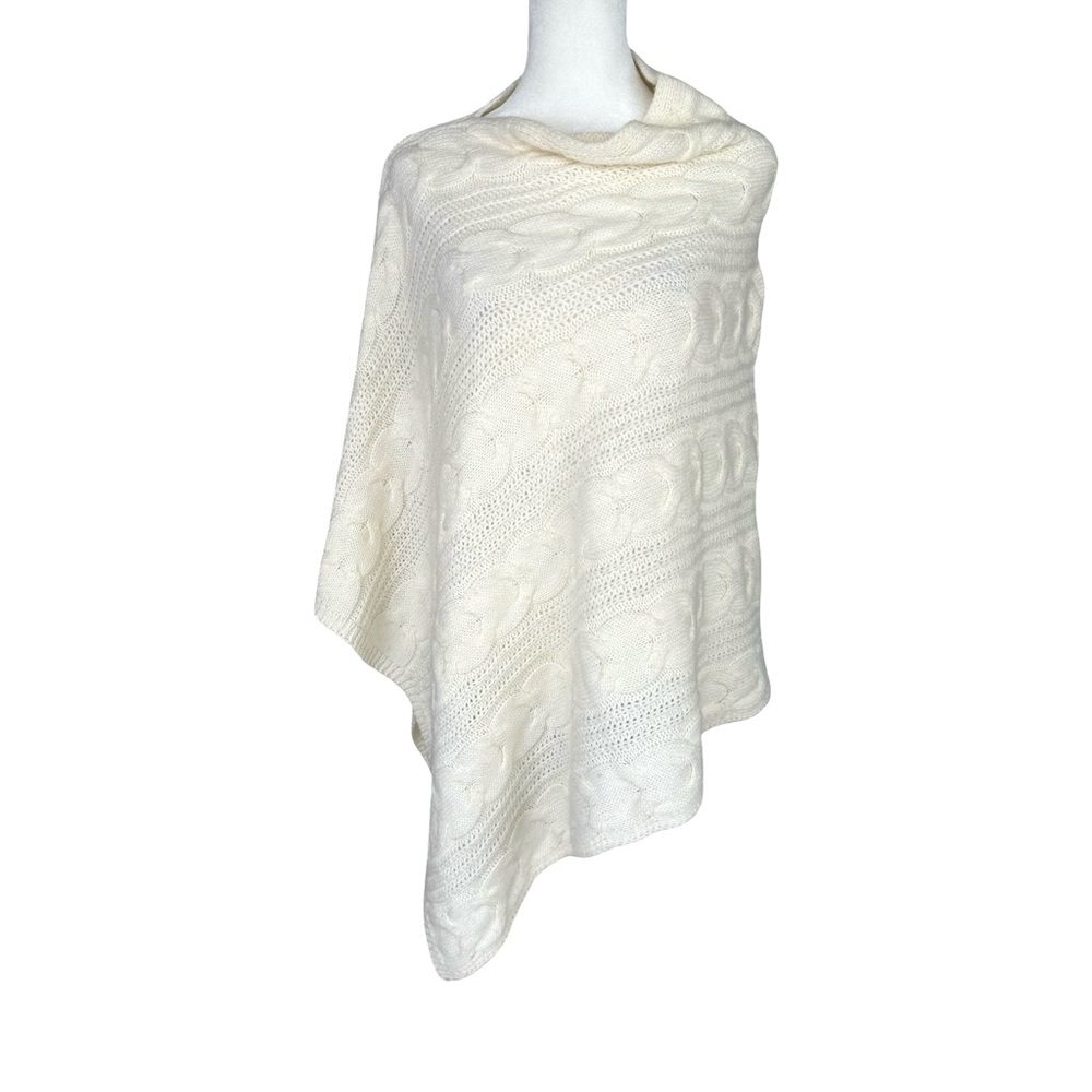 Sandro Ferrone Cream Cable Knit Wool Blend Asymmetric Poncho Italy